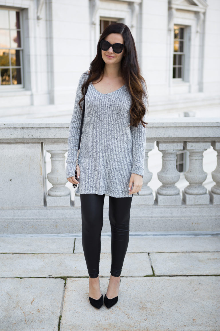 long knit + faux leather leggings